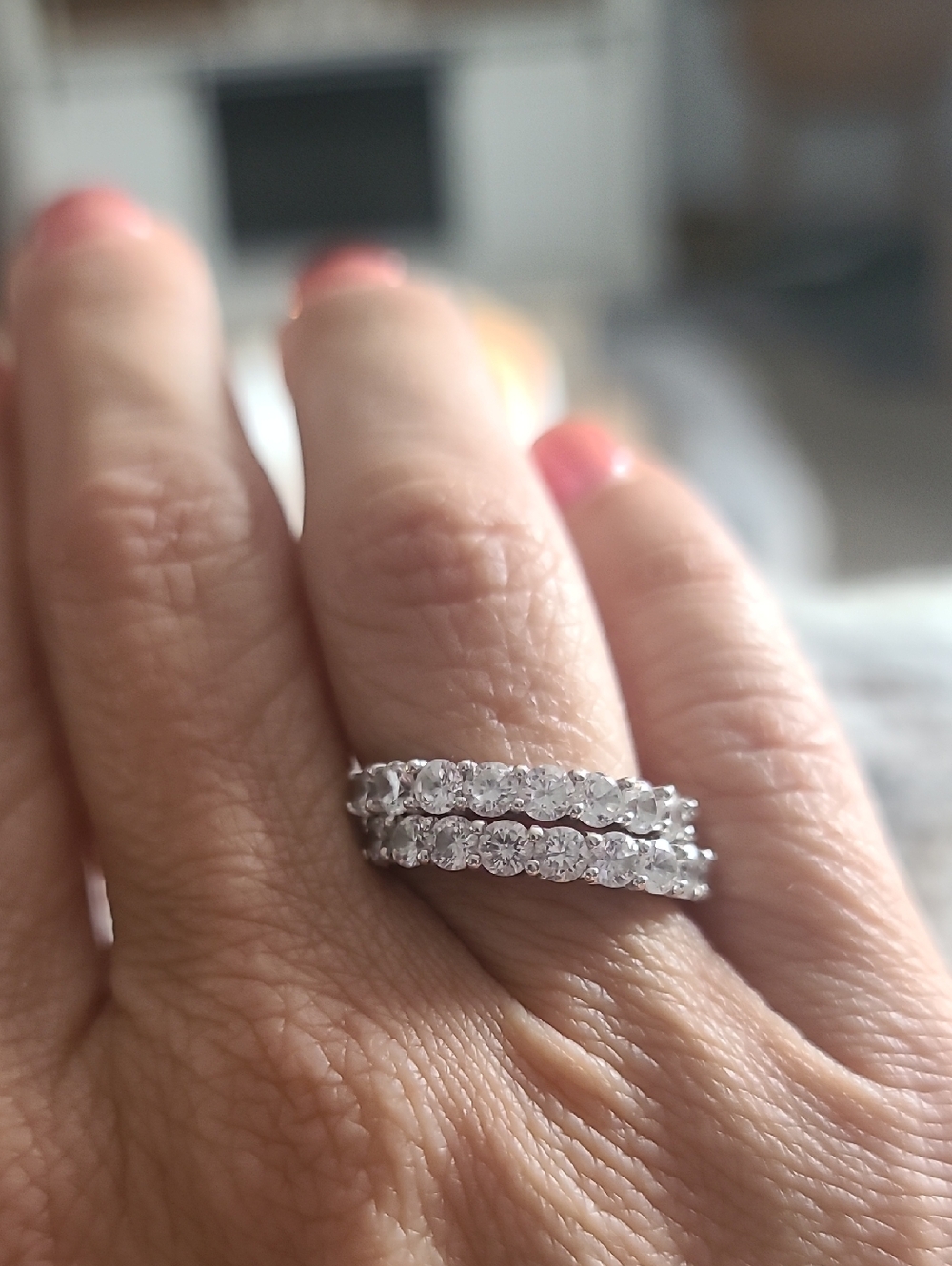 A Pair of 925 Sterling Silver CZ Stackable Rings - Size 7